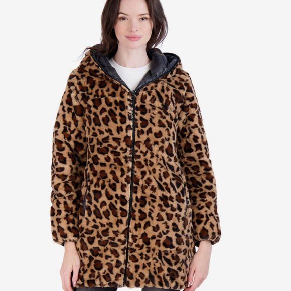 Jessica Simpson Women's Leopard Fur Reversible Puffer - Picture 6 of 6